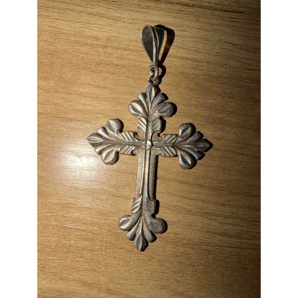 1 Of A KIND 925 Sterling Silver - Vintage Religious Stamped Cross Pendant 925